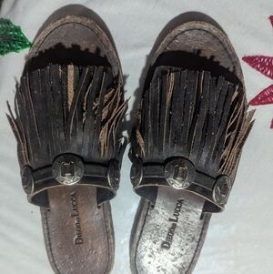 Diego Di Lucca Women's Brown Fringe Slide Sandals
